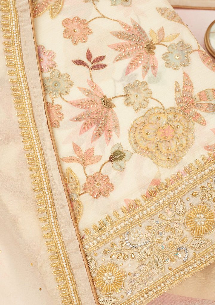 Cream Cutdana Crepe Unstitched Salwar Suit