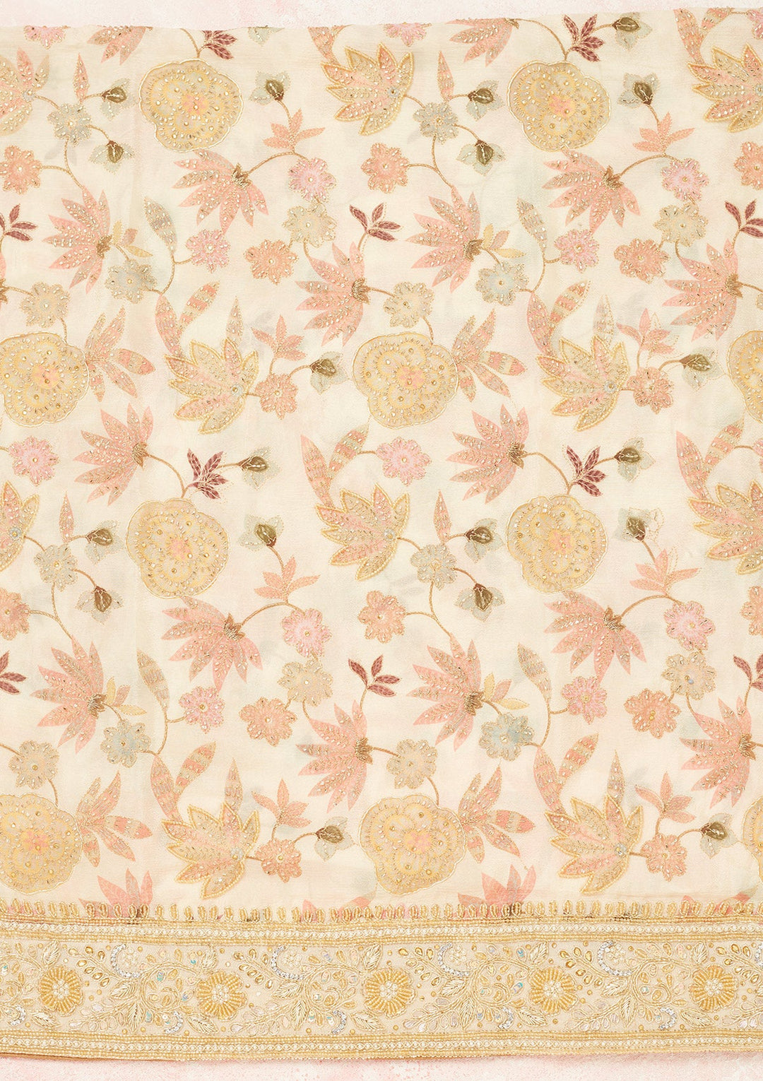 Cream Cutdana Crepe Unstitched Salwar Suit