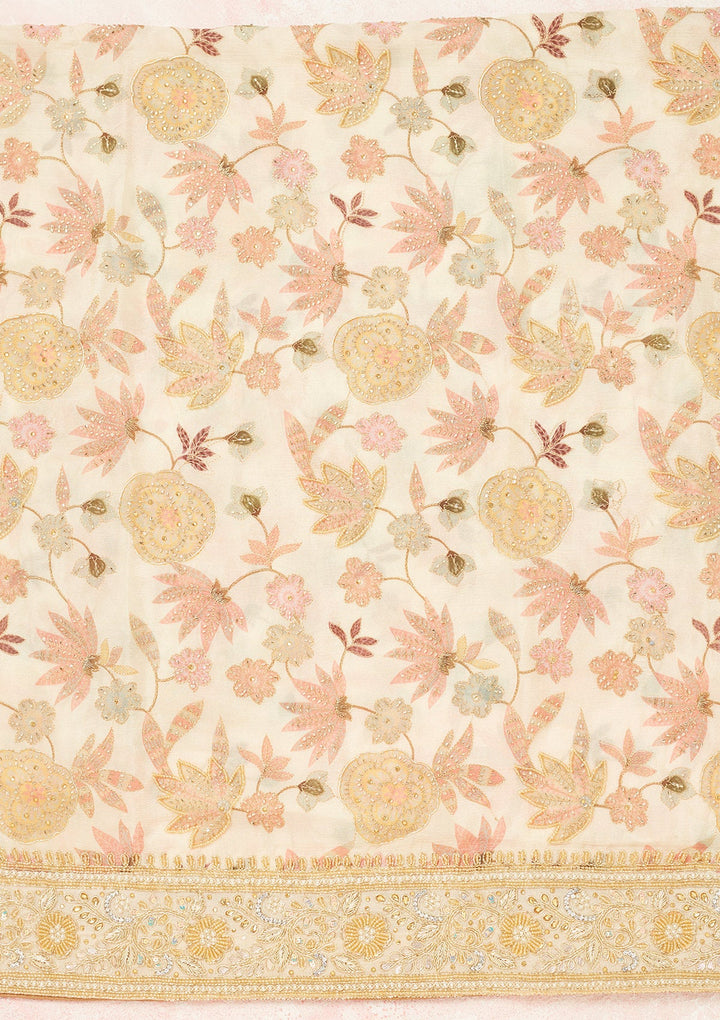 Cream Cutdana Crepe Unstitched Salwar Suit