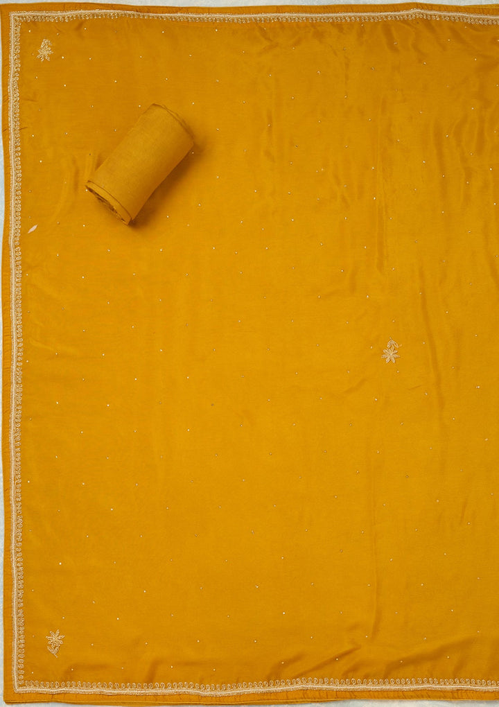 Mustard Cutdana Crepe Unstitched Salwar Suit