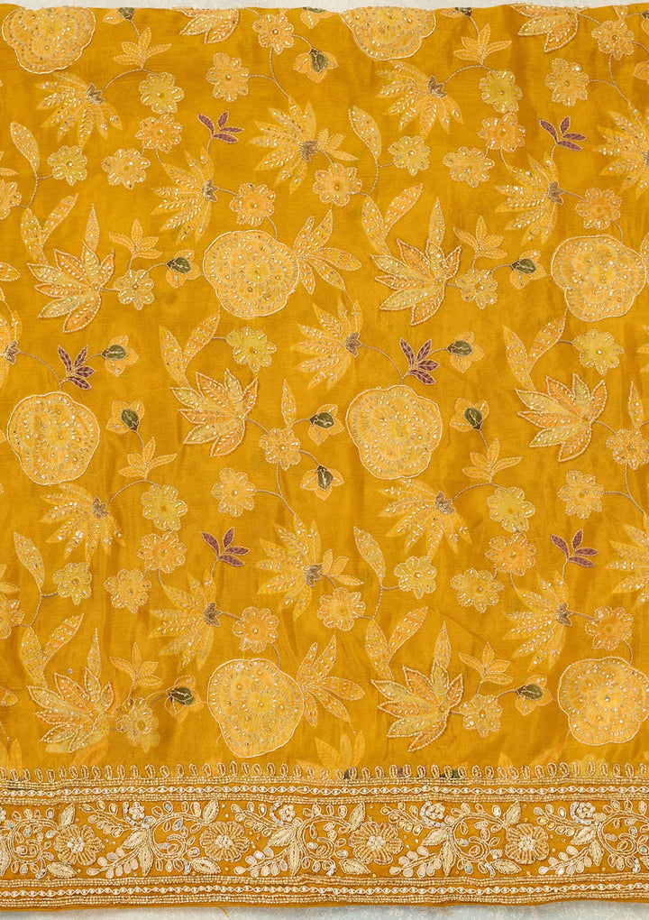 Mustard Cutdana Crepe Unstitched Salwar Suit