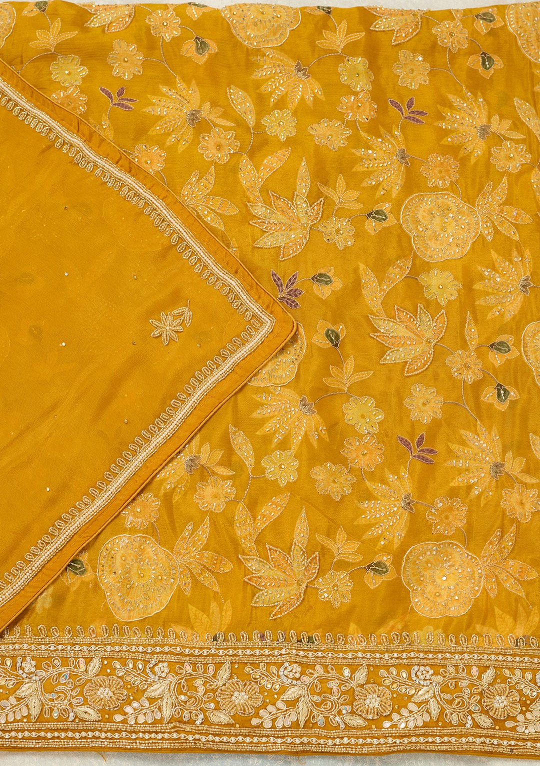 Mustard Cutdana Crepe Unstitched Salwar Suit