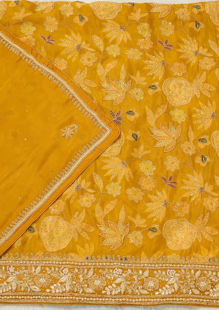 Mustard Cutdana Crepe Unstitched Salwar Suit