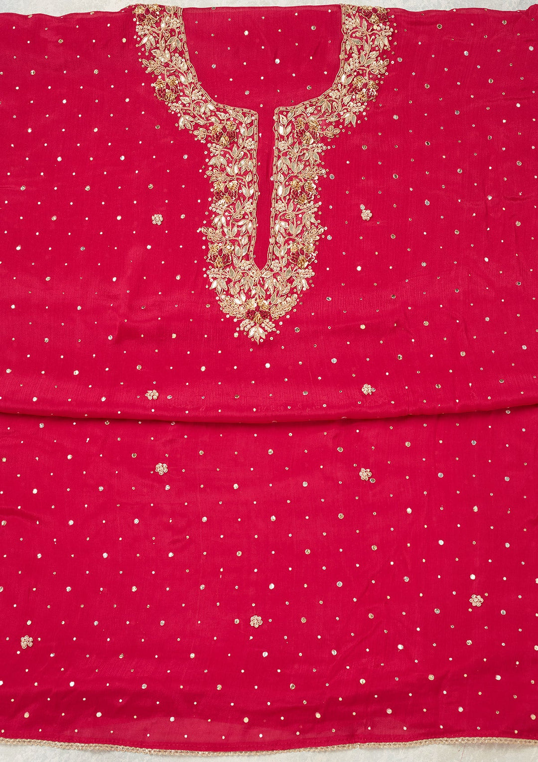 Rani Pink Cutdana Crepe Unstitched Salwar Suit
