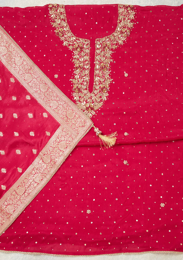 Rani Pink Cutdana Crepe Unstitched Salwar Suit