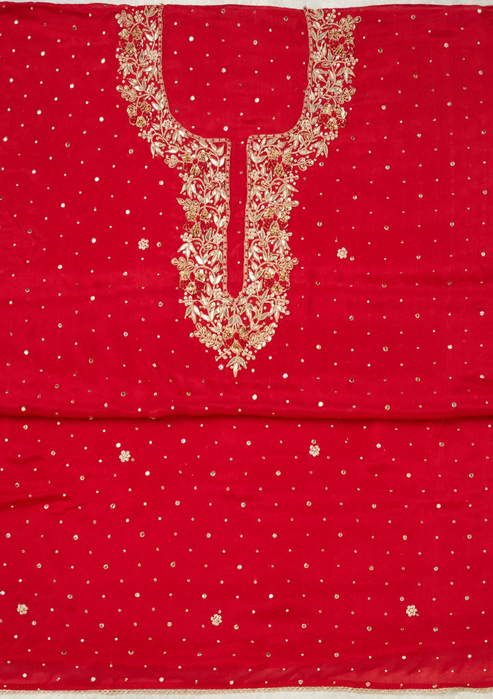 Red Cutdana Crepe Unstitched Salwar Suit