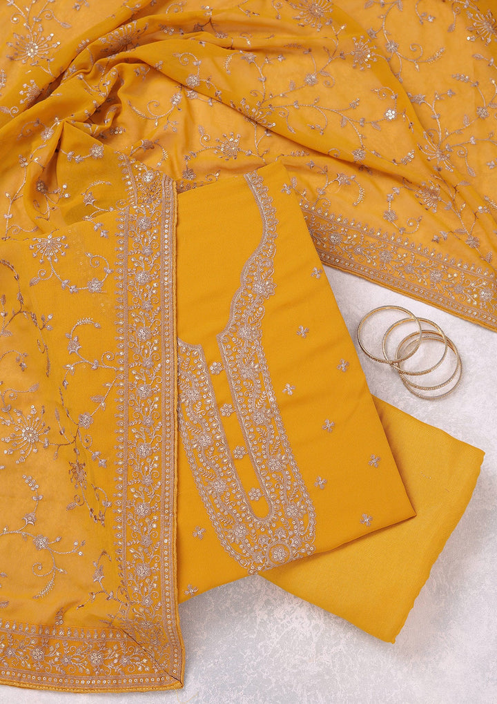 Mustard Threadwork Georgette Unstitched Salwar Suit