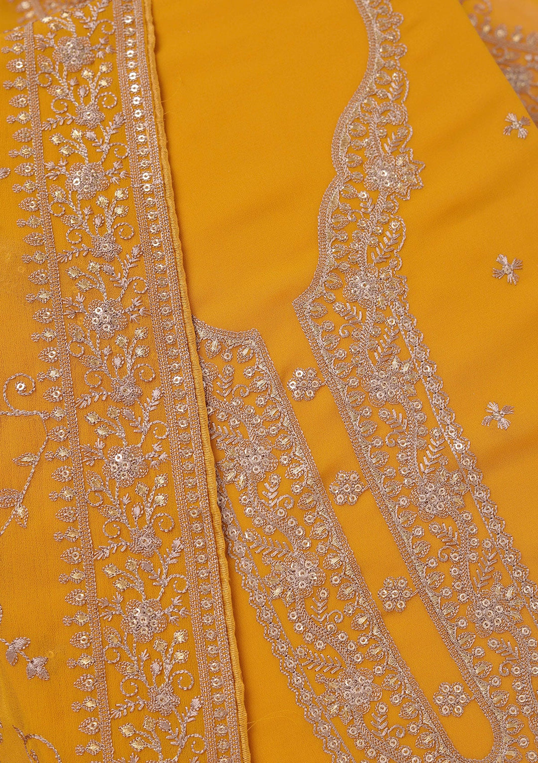 Mustard Threadwork Georgette Unstitched Salwar Suit