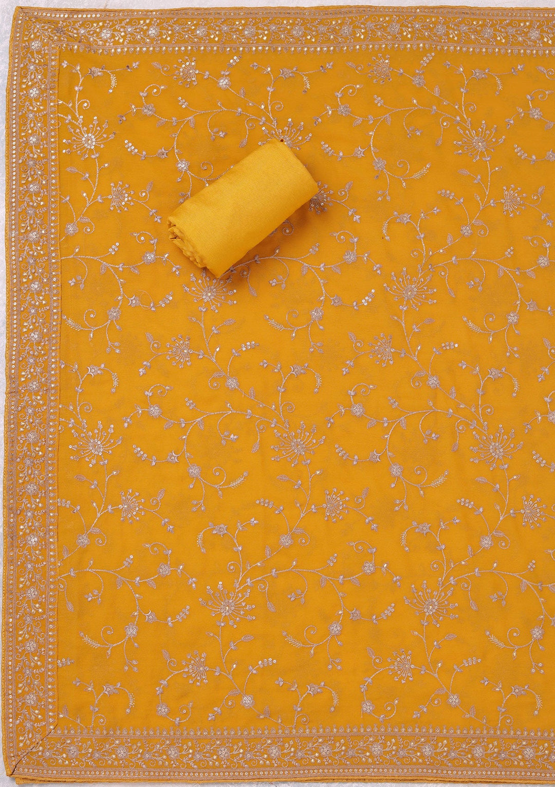 Mustard Threadwork Georgette Unstitched Salwar Suit