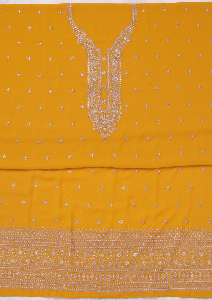 Mustard Threadwork Georgette Unstitched Salwar Suit