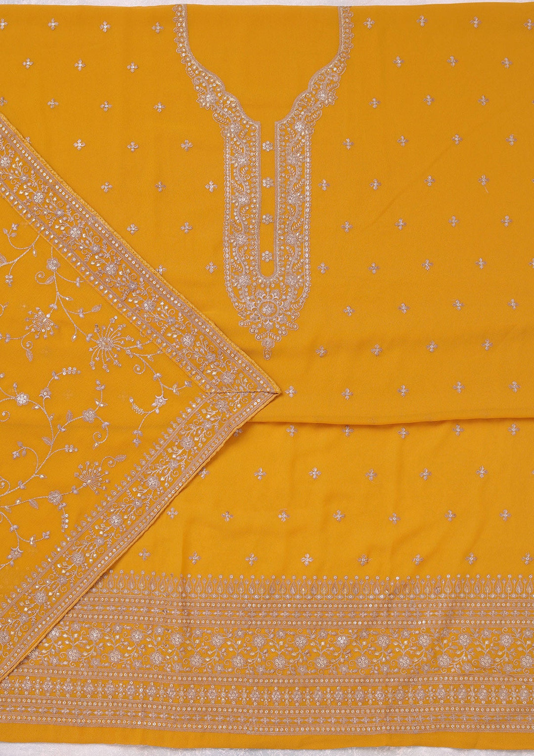 Mustard Threadwork Georgette Unstitched Salwar Suit