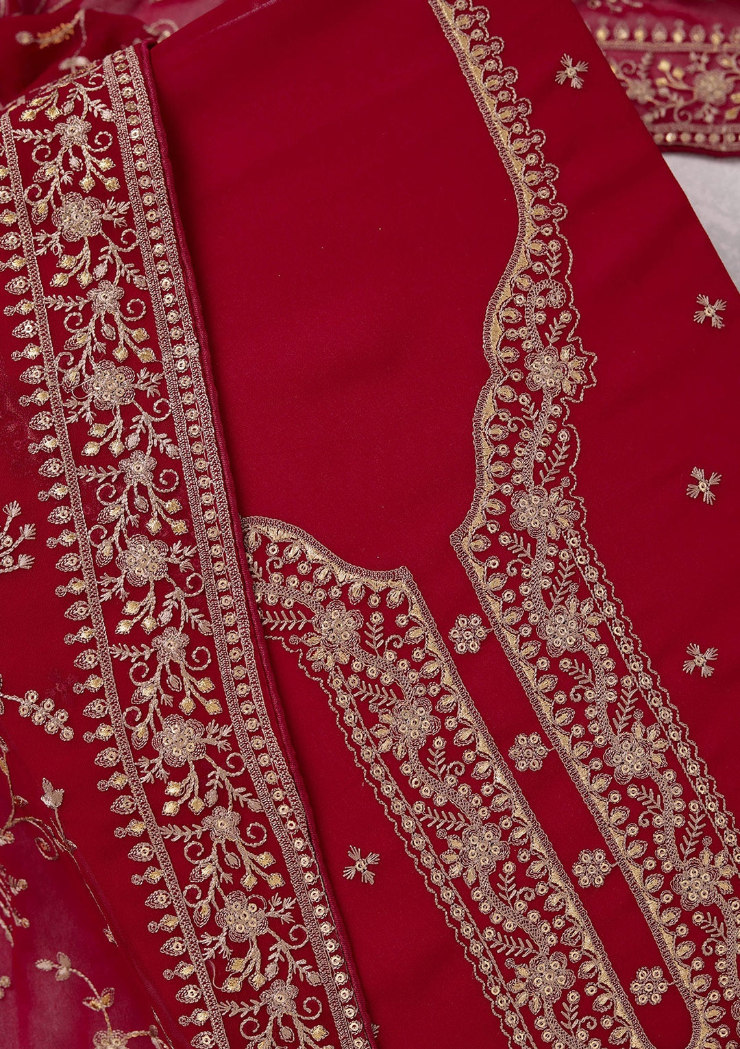 Rani Pink Threadwork Georgette Unstitched Salwar Suit