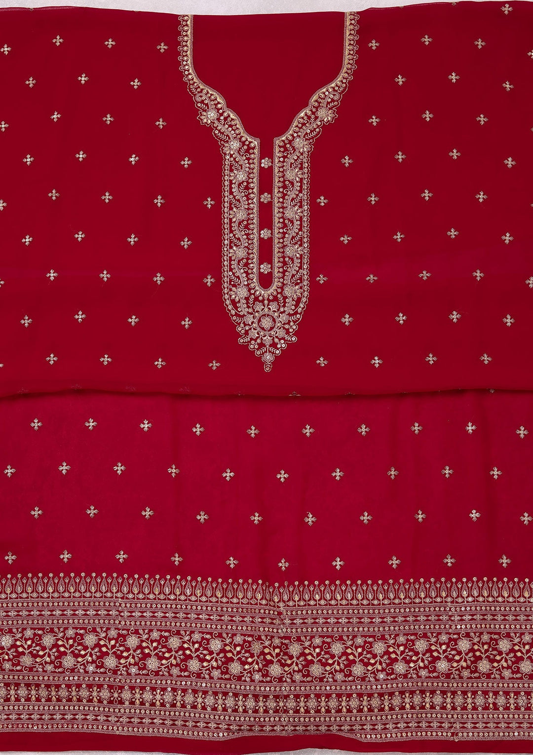 Rani Pink Threadwork Georgette Unstitched Salwar Suit