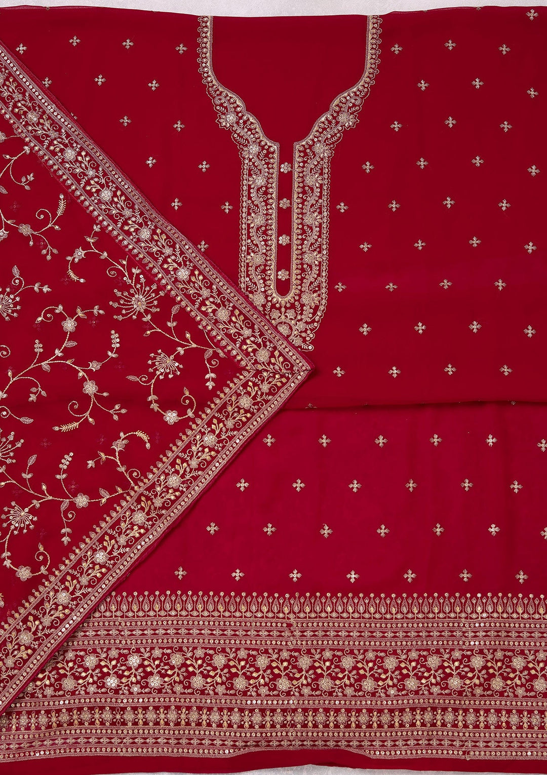 Rani Pink Threadwork Georgette Unstitched Salwar Suit