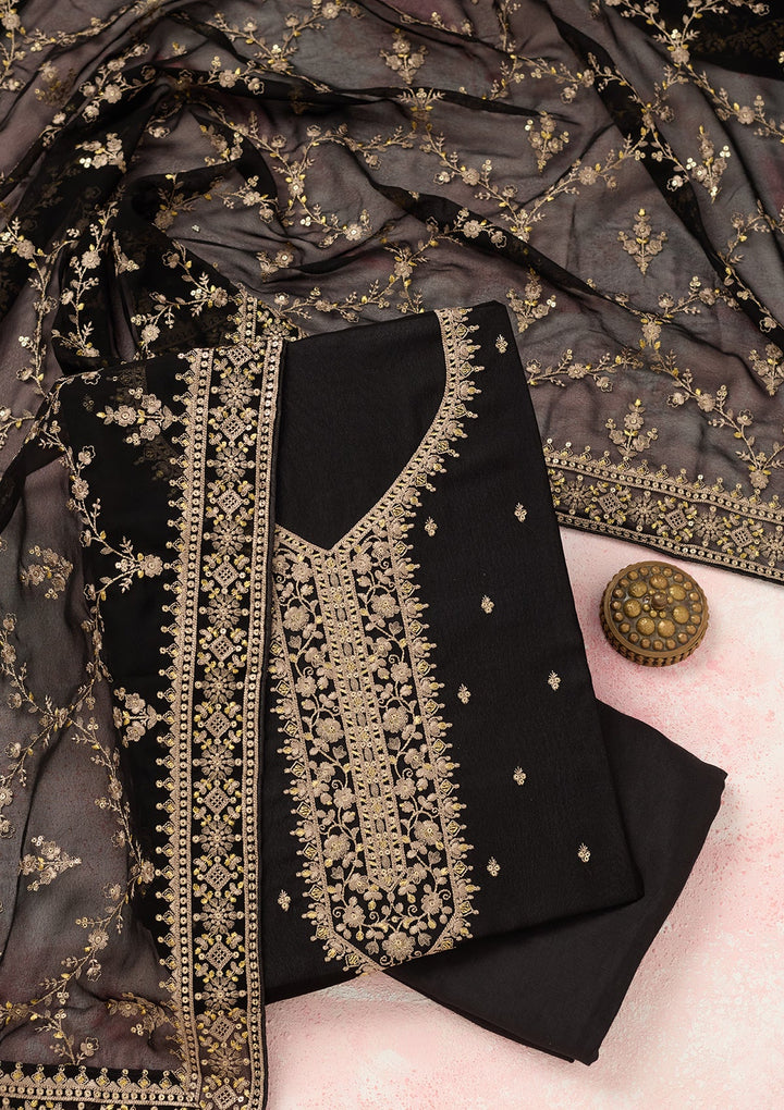 Black Threadwork Georgette Unstitched Salwar Suit