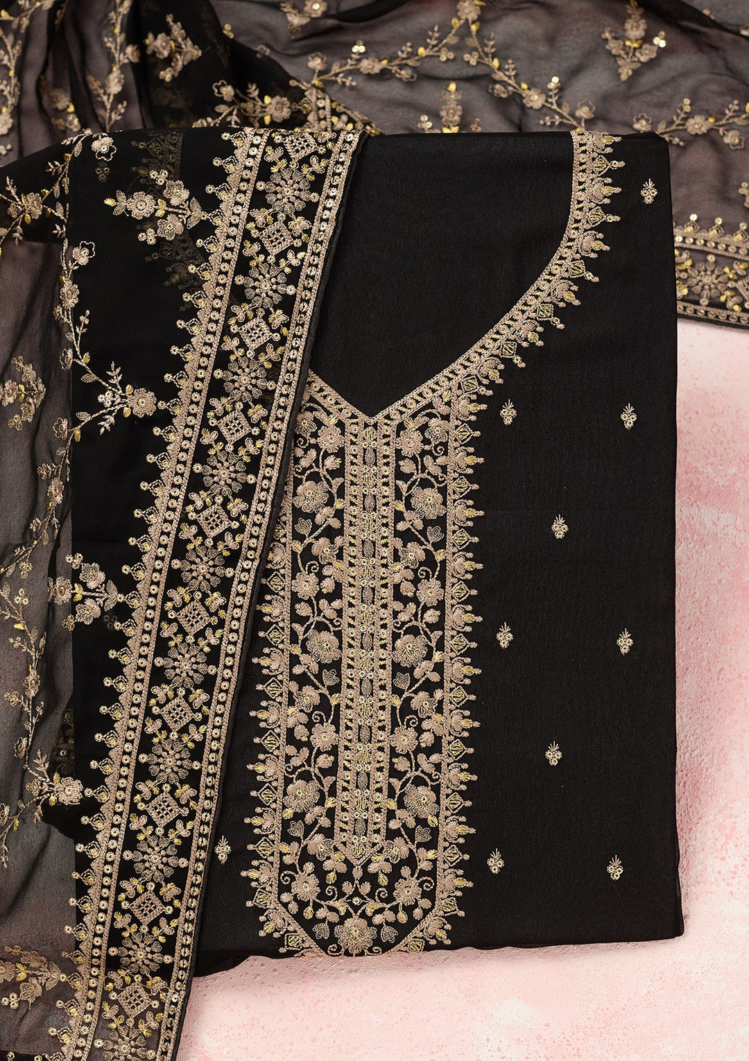 Black Threadwork Georgette Unstitched Salwar Suit