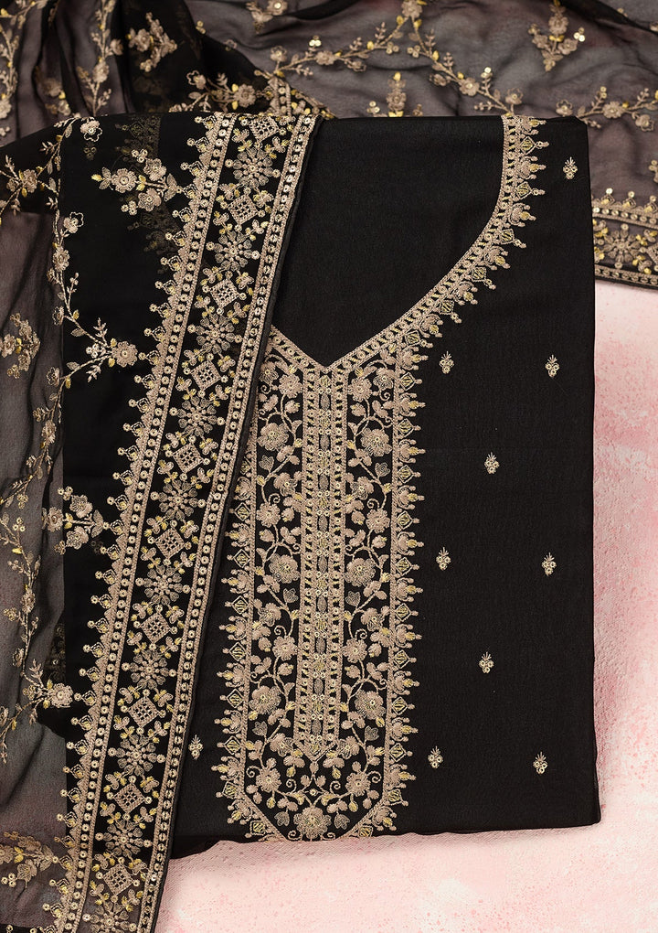 Black Threadwork Georgette Unstitched Salwar Suit