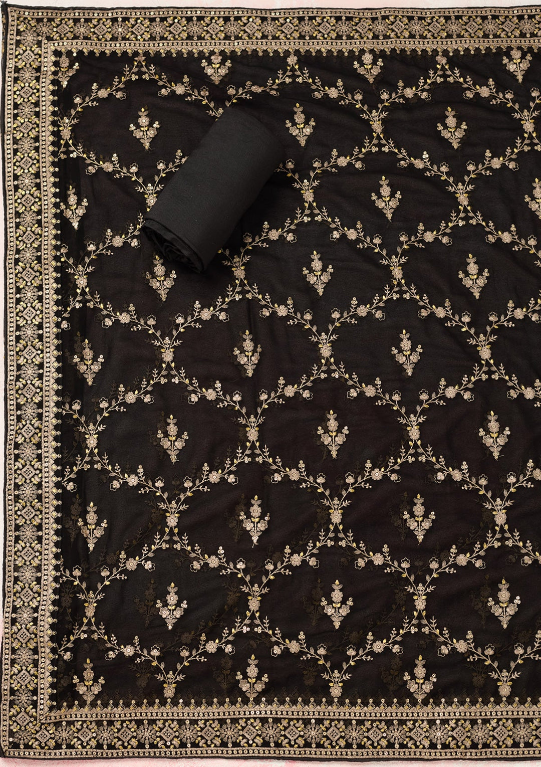 Black Threadwork Georgette Unstitched Salwar Suit