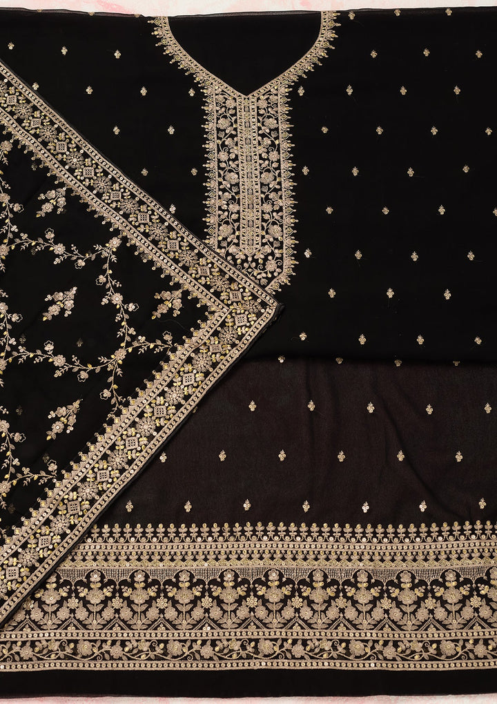 Black Threadwork Georgette Unstitched Salwar Suit