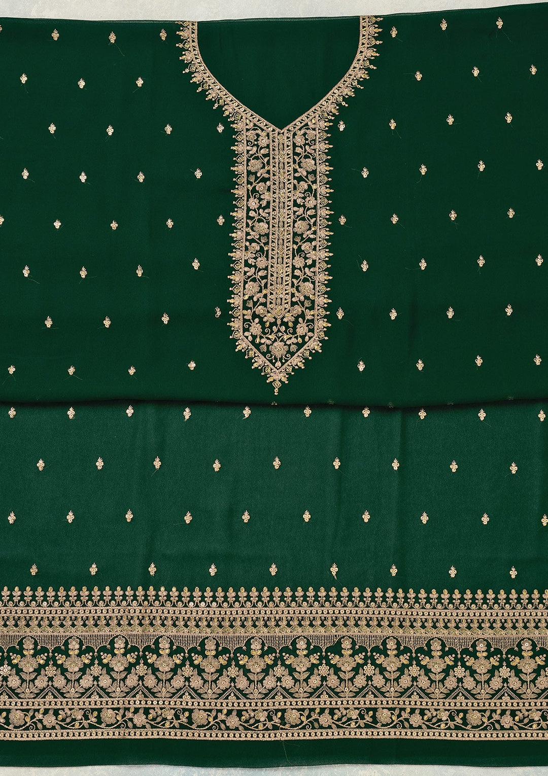 Bottle Green Threadwork Georgette Unstitched Salwar Suit