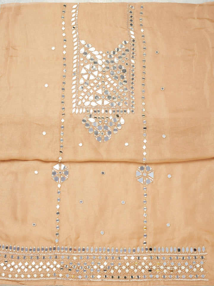 Light Brown Mirrorwork Tissue Unstitched Salwar Suit