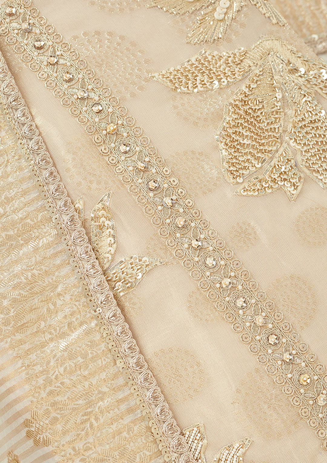 Beige Zariwork (Gold) Tissue Unstitched Salwar Suit