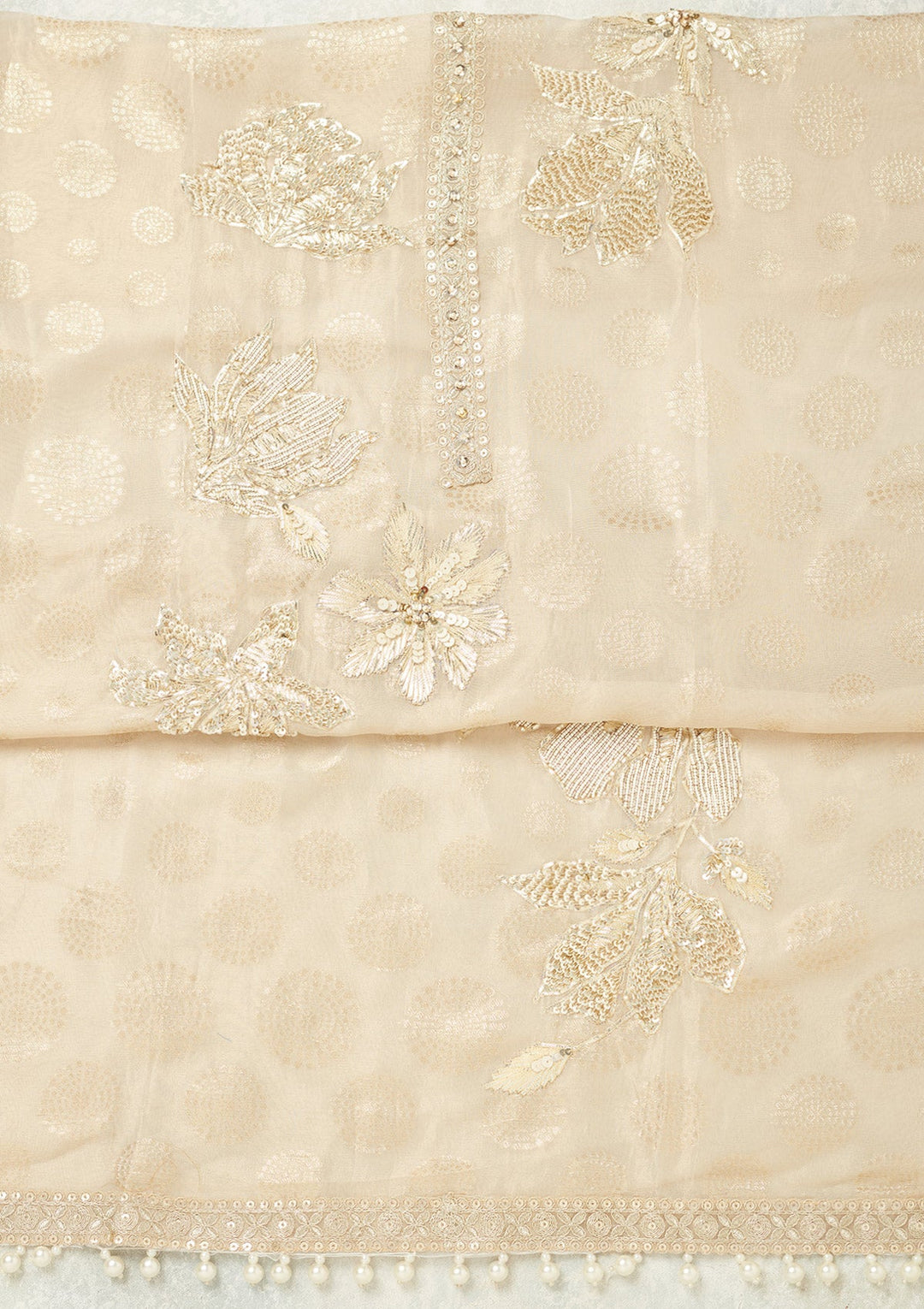Beige Zariwork (Gold) Tissue Unstitched Salwar Suit