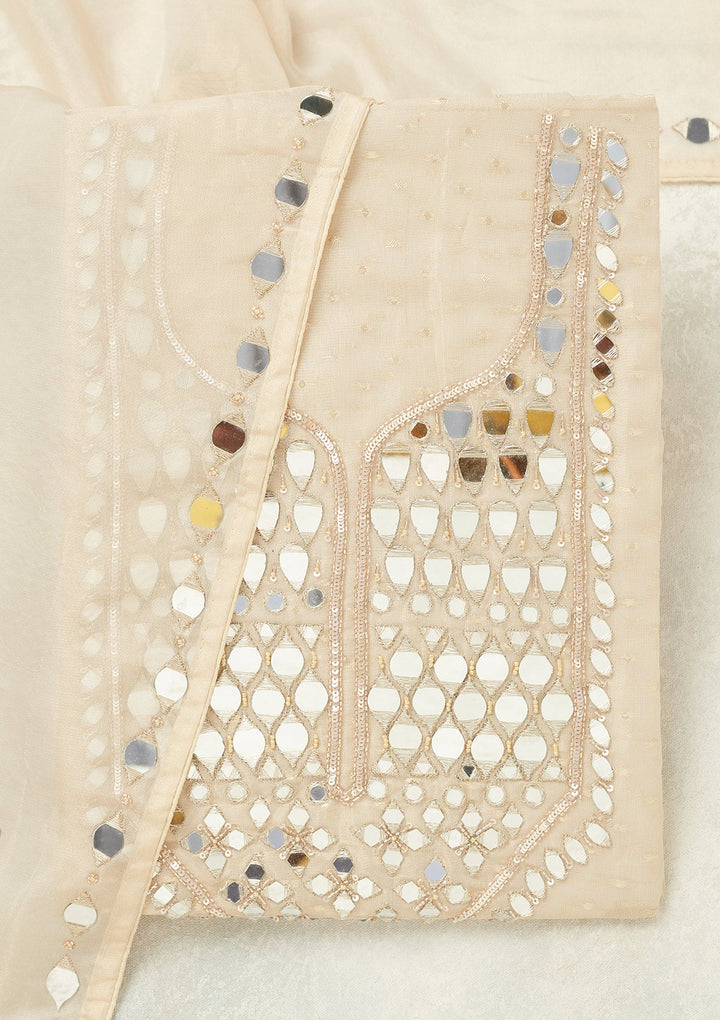 Beige Mirrorwork Tissue Unstitched Salwar Suit