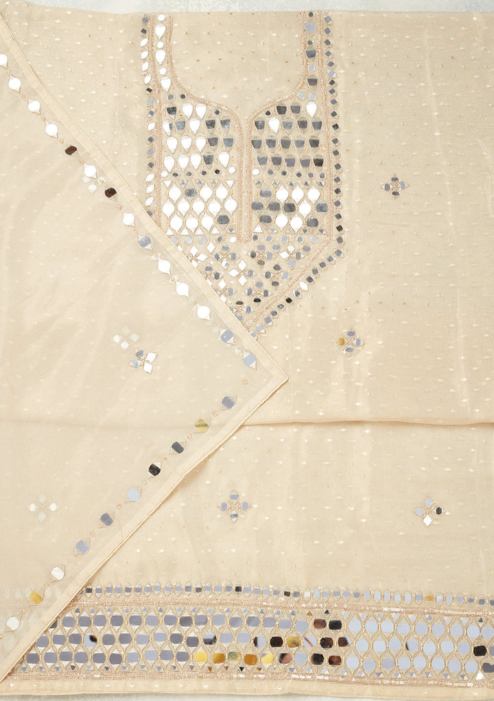 Beige Mirrorwork Tissue Unstitched Salwar Suit
