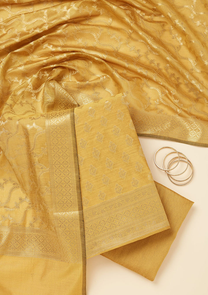 Mustard Zariwork (Gold) Silk Unstitched Salwar Suit