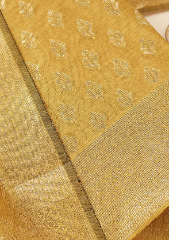 Mustard Zariwork (Gold) Silk Unstitched Salwar Suit
