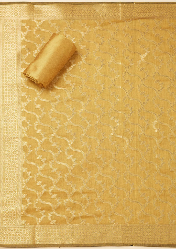 Mustard Zariwork (Gold) Silk Unstitched Salwar Suit