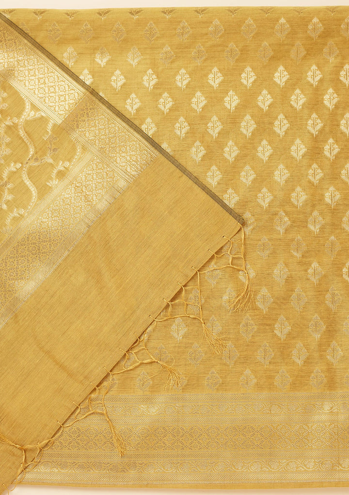 Mustard Zariwork (Gold) Silk Unstitched Salwar Suit
