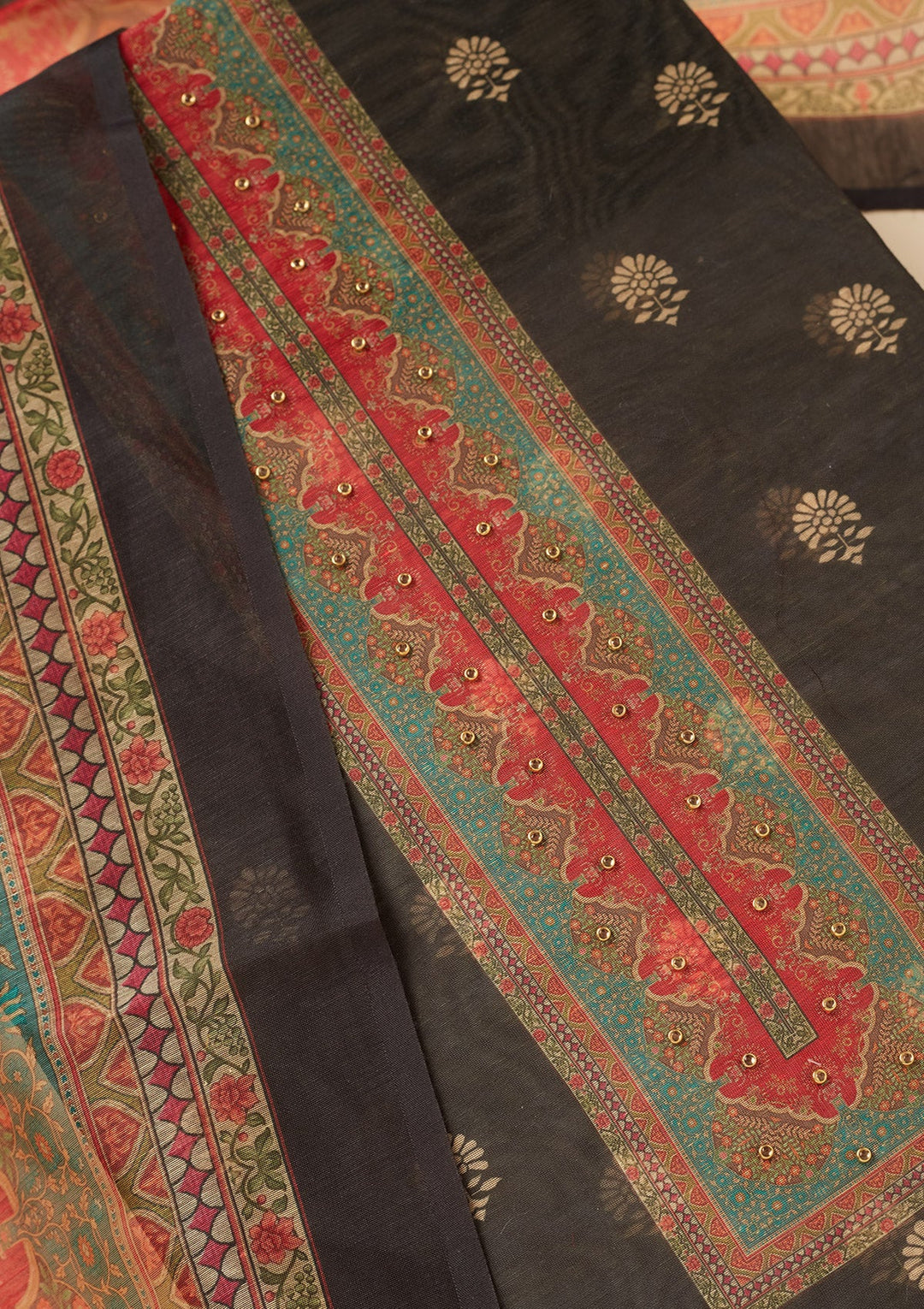 Black Zariwork (Gold) Chanderi Unstitched Salwar Suit