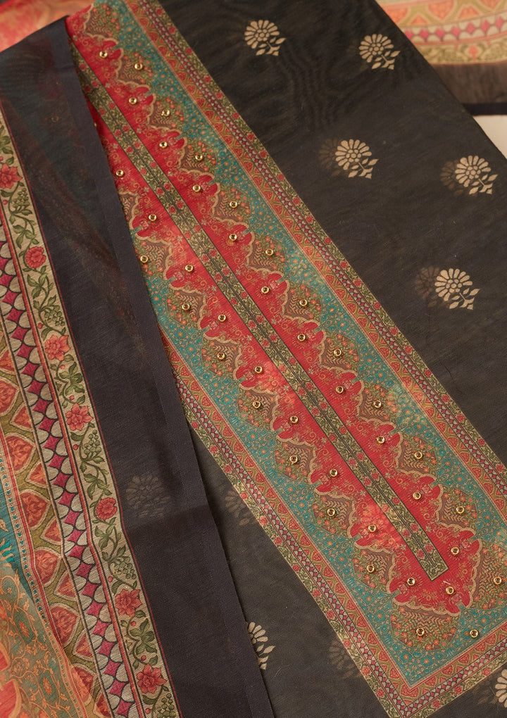 Black Zariwork (Gold) Chanderi Unstitched Salwar Suit