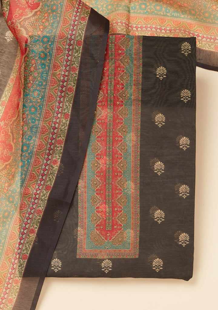 Black Zariwork (Gold) Chanderi Unstitched Salwar Suit