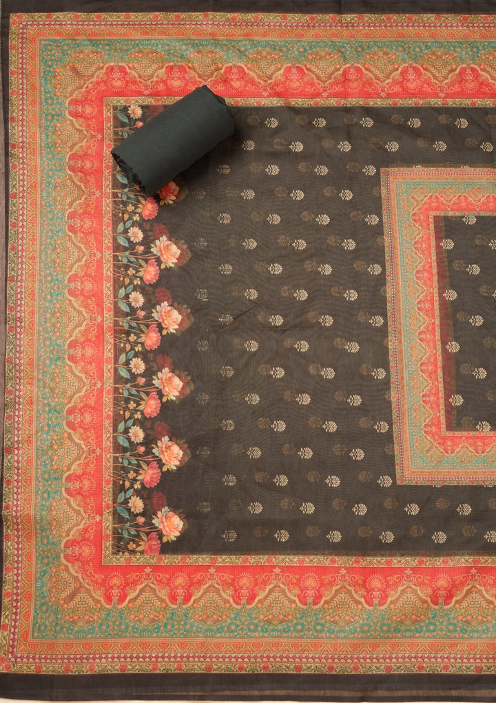 Black Zariwork (Gold) Chanderi Unstitched Salwar Suit