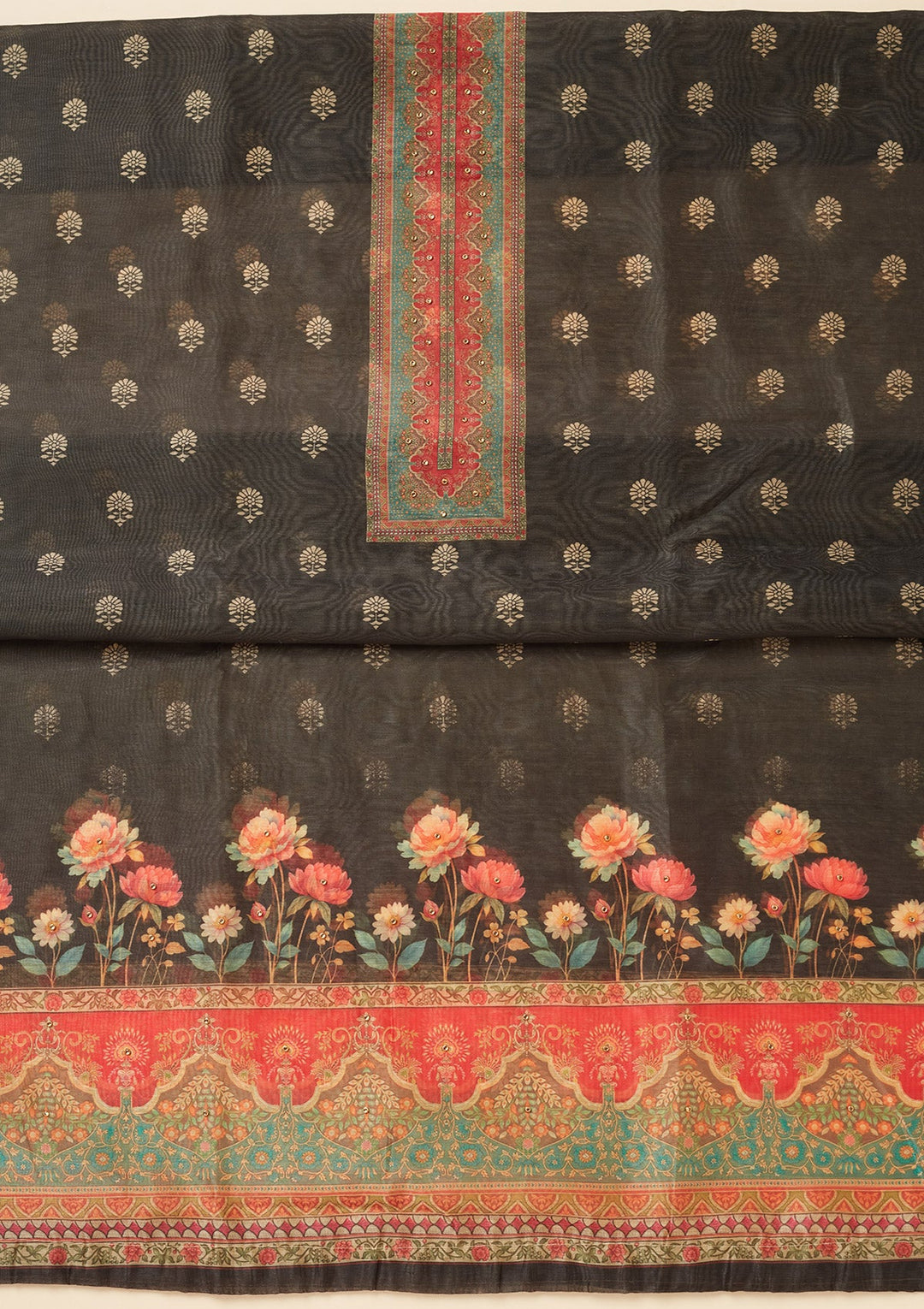 Black Zariwork (Gold) Chanderi Unstitched Salwar Suit