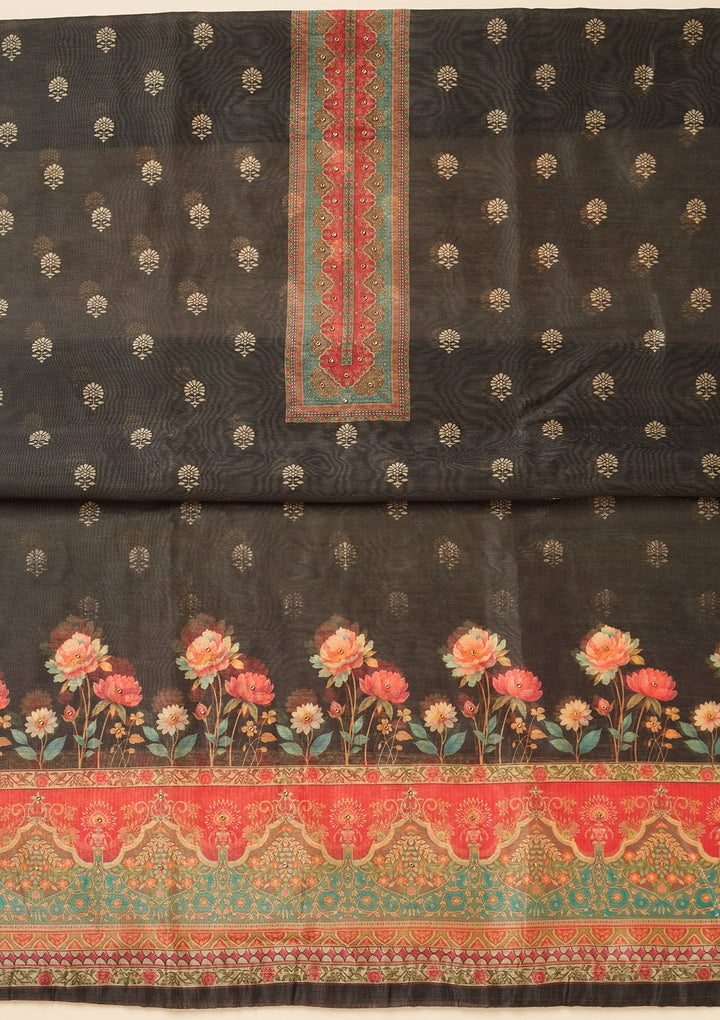 Black Zariwork (Gold) Chanderi Unstitched Salwar Suit