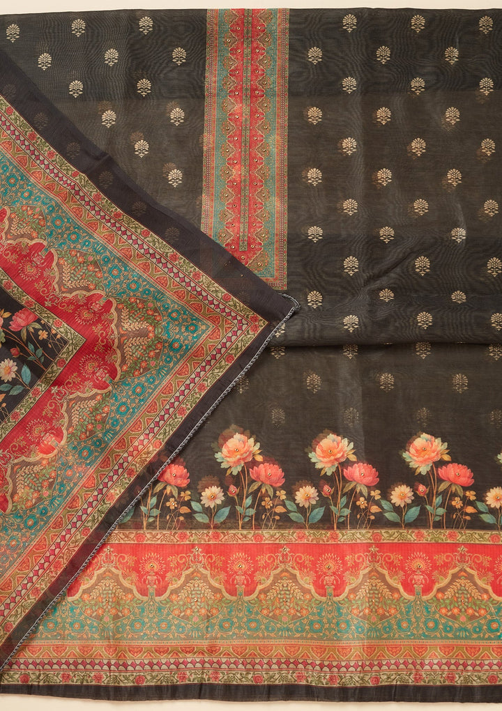 Black Zariwork (Gold) Chanderi Unstitched Salwar Suit