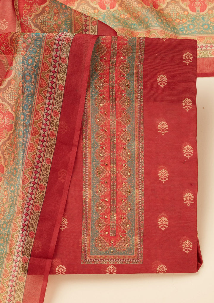 Red Zariwork (Gold) Chanderi Unstitched Salwar Suit