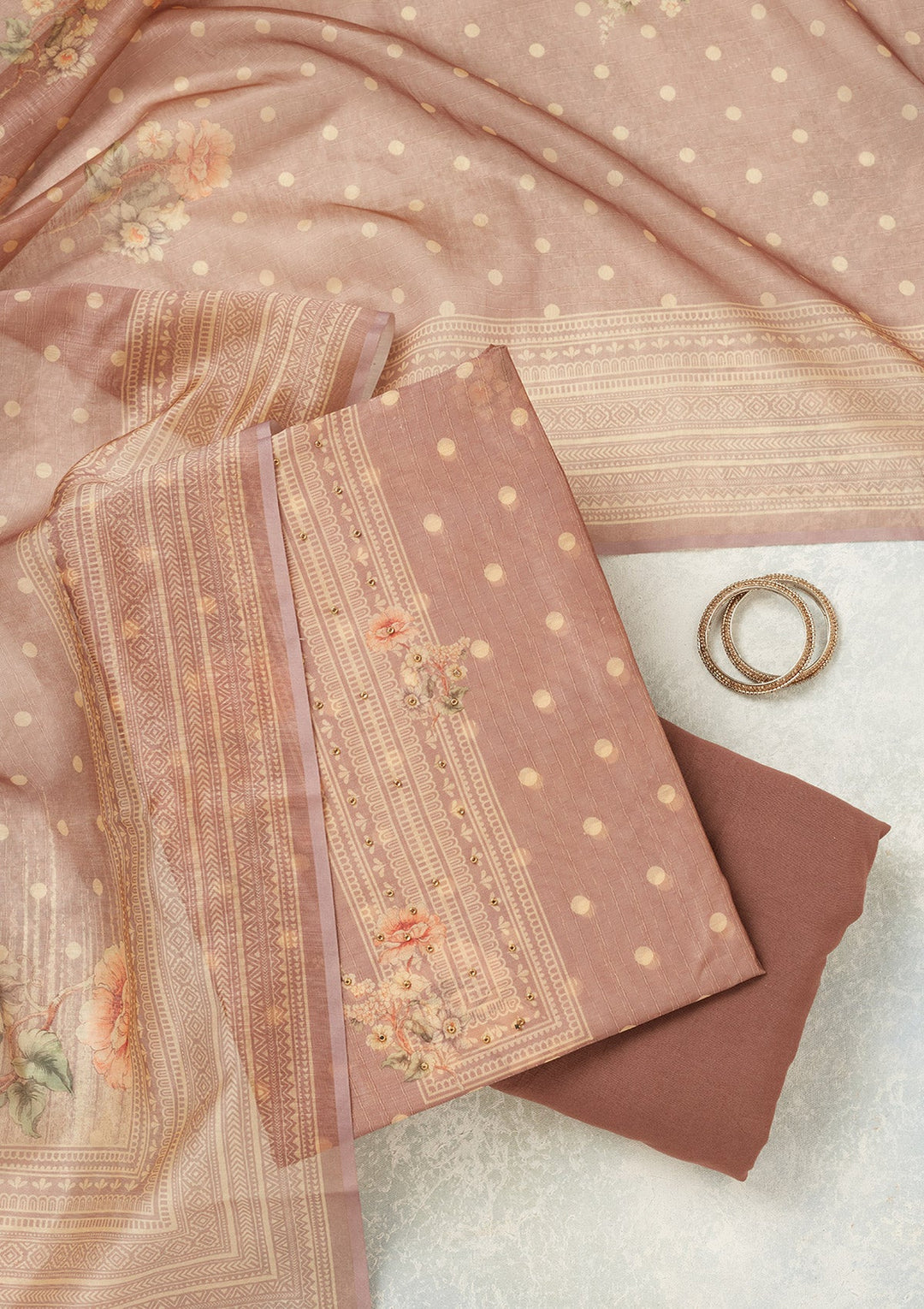 Mauve Zariwork (Gold) Chanderi Unstitched Salwar Suit