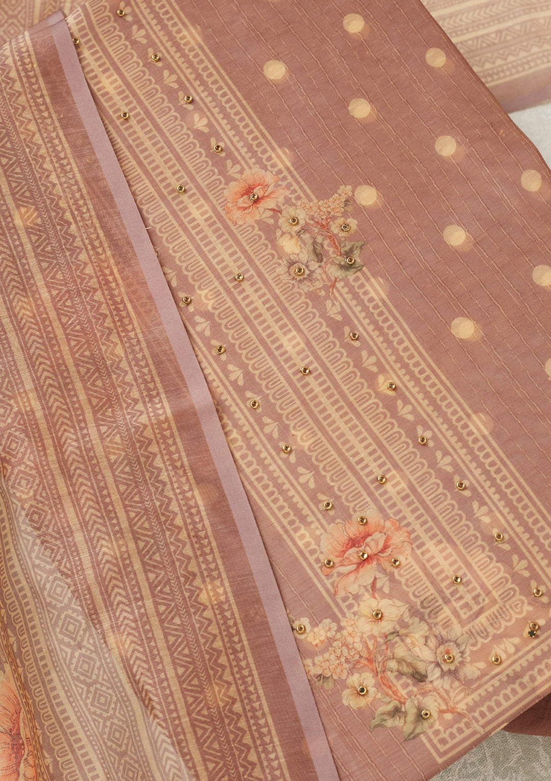 Mauve Zariwork (Gold) Chanderi Unstitched Salwar Suit