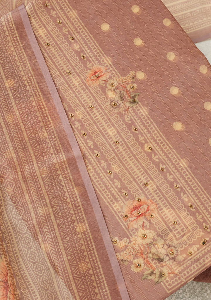 Mauve Zariwork (Gold) Chanderi Unstitched Salwar Suit