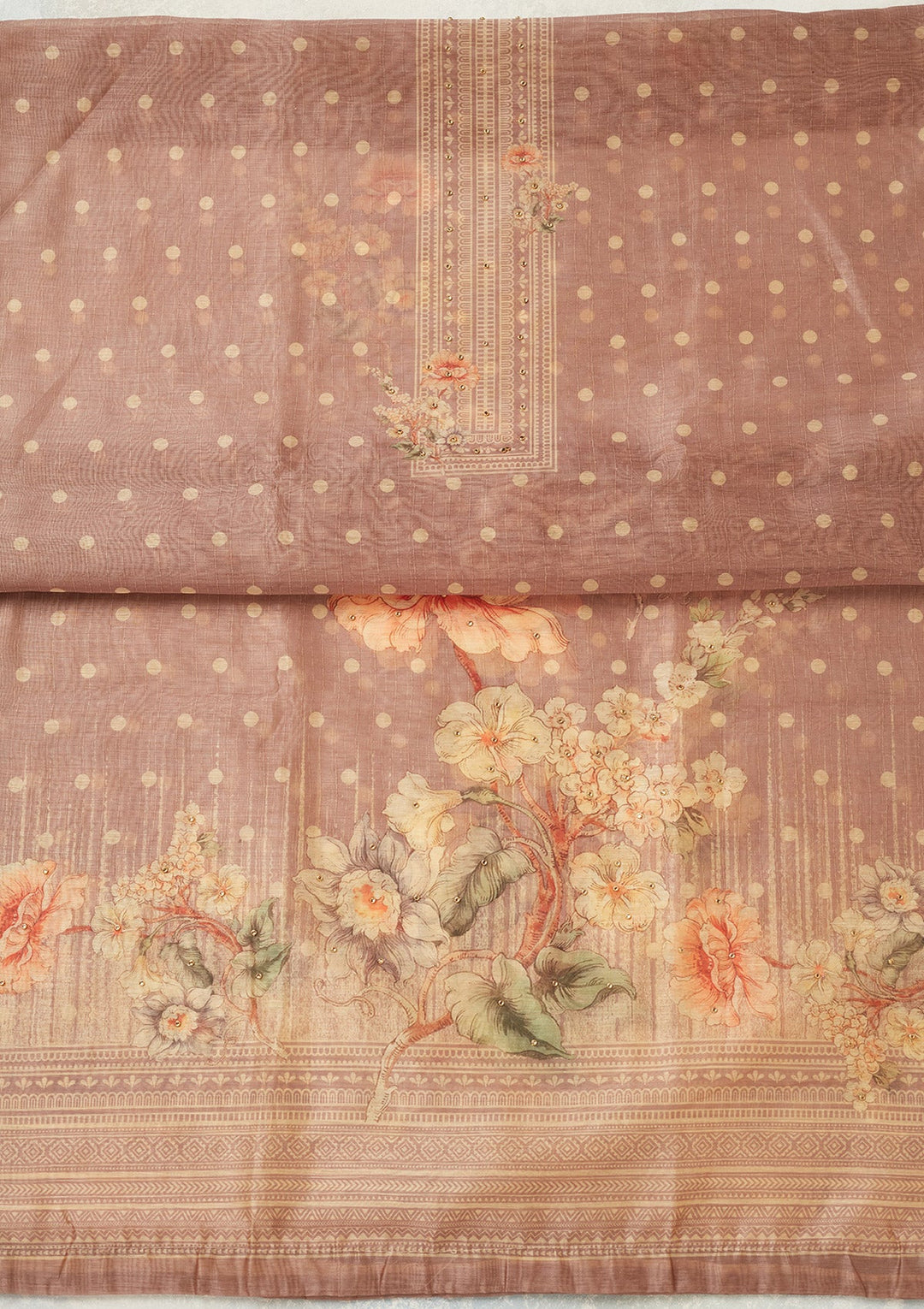 Mauve Zariwork (Gold) Chanderi Unstitched Salwar Suit