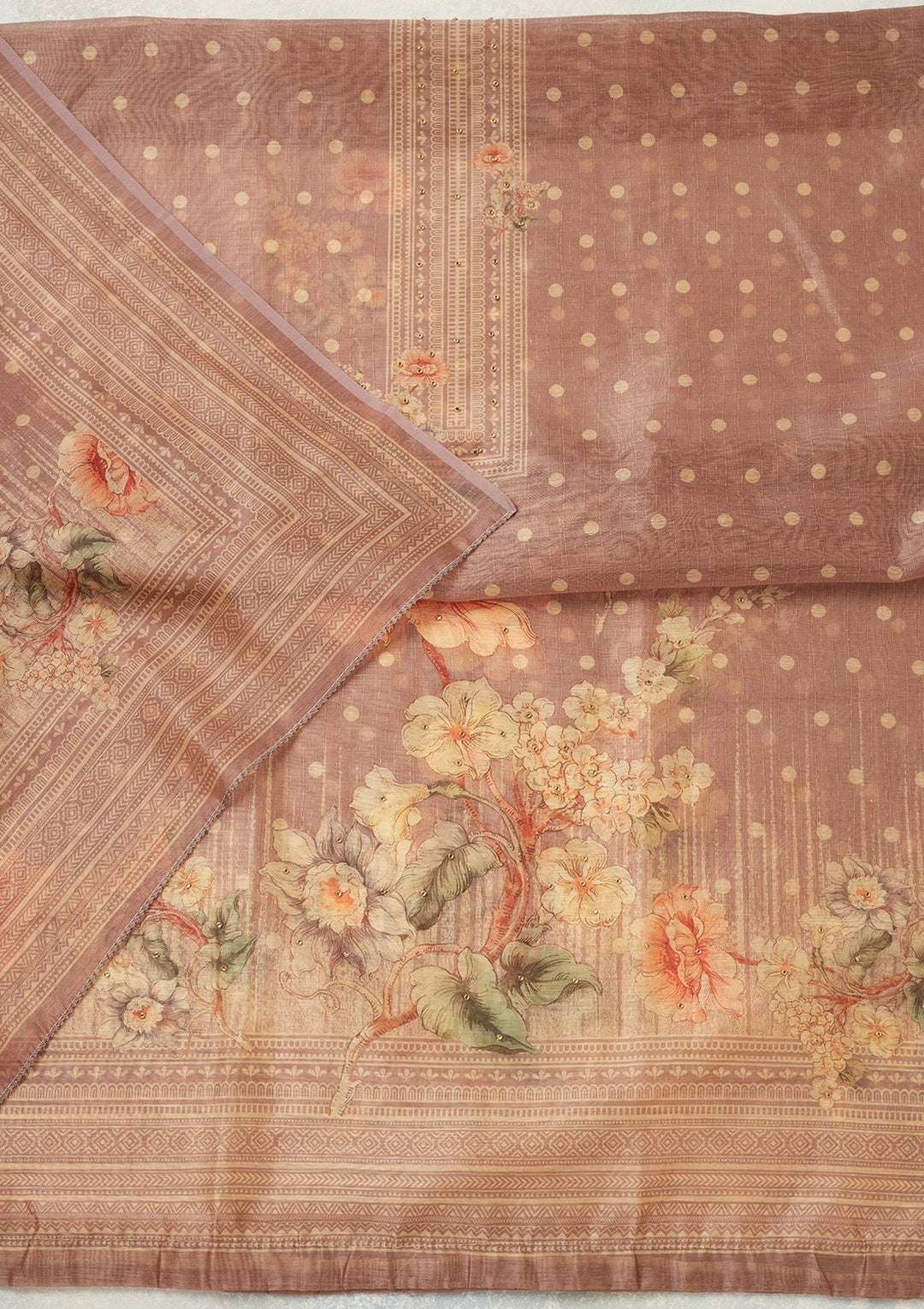 Mauve Zariwork (Gold) Chanderi Unstitched Salwar Suit