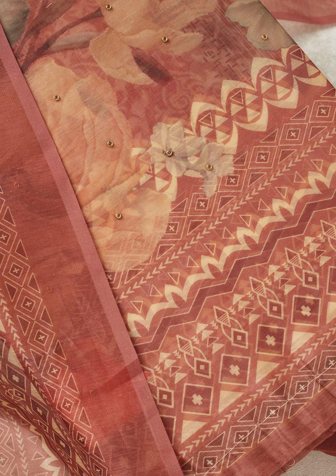 Onion Pink Zariwork (Gold) Chanderi Unstitched Salwar Suit