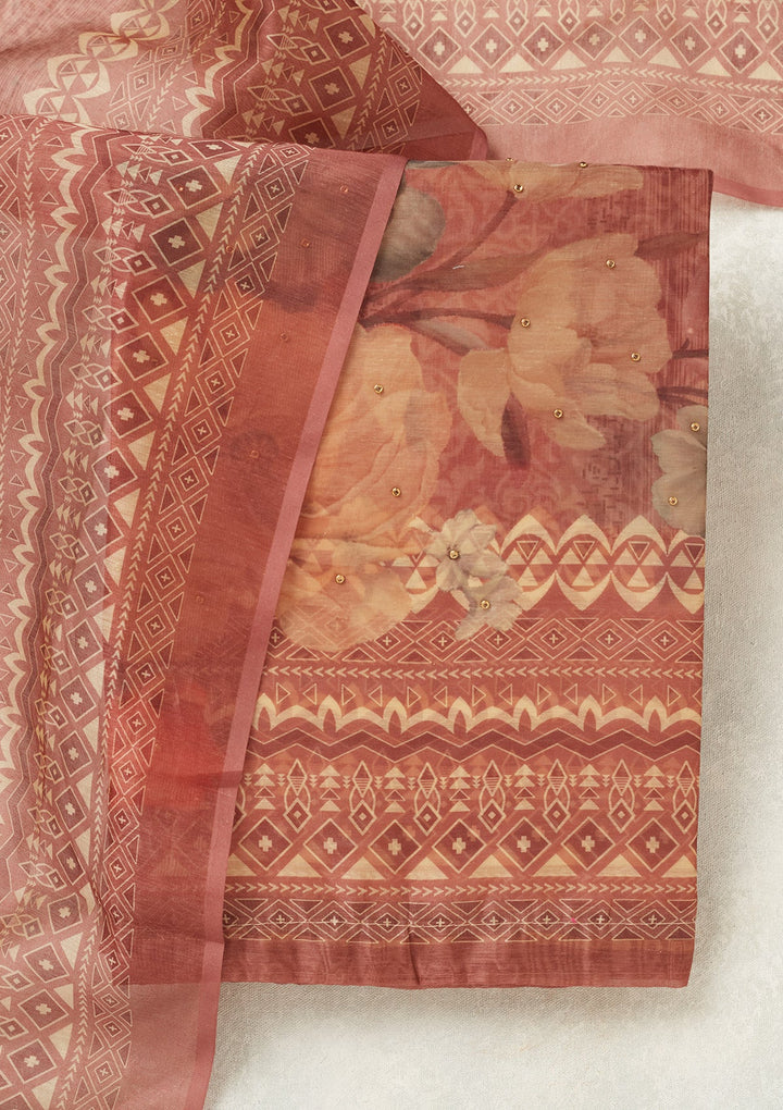 Onion Pink Zariwork (Gold) Chanderi Unstitched Salwar Suit