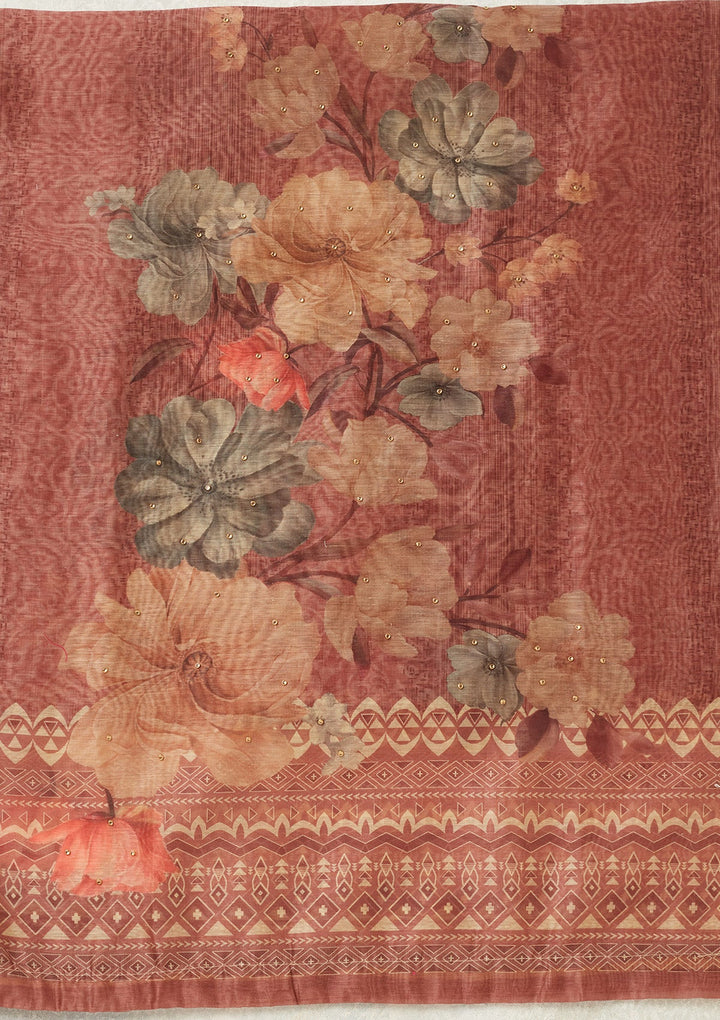 Onion Pink Zariwork (Gold) Chanderi Unstitched Salwar Suit
