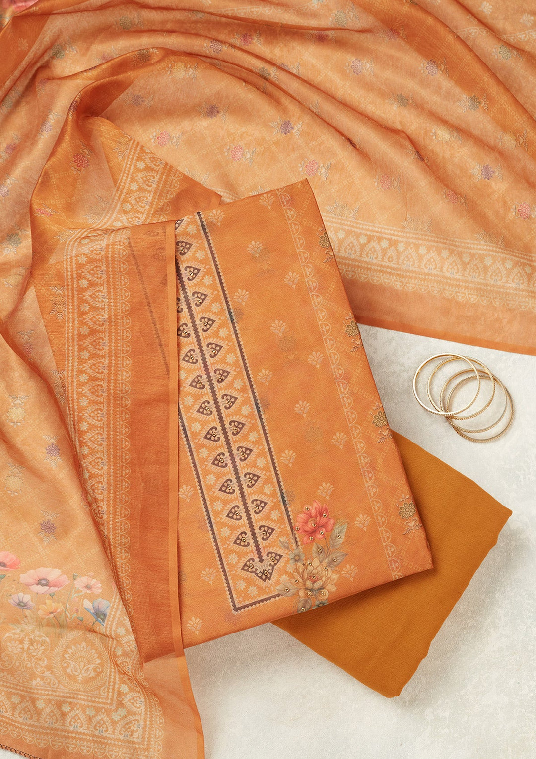 Mustard Zariwork (Gold) Chanderi Unstitched Salwar Suit